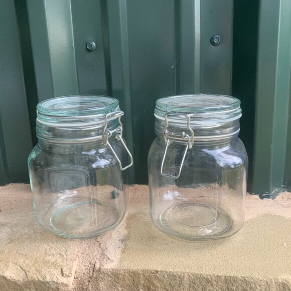 JARS - 2 airtight 32oz hermetic Glass Jars hinged wire Lid Kitchen Arts & Crafts - Picture 2 of 16
